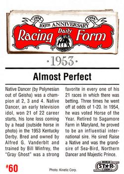 1993 Horse Star Daily Racing Form 100th Anniversary #60 Native Dancer Back